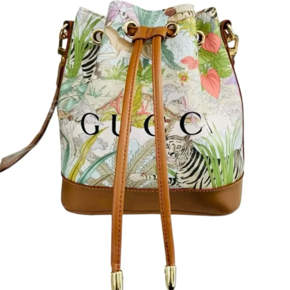 Gucci Upcycled Tiger Dustbag Shoulder Bag with Leather Trim - Picture 11 of 12